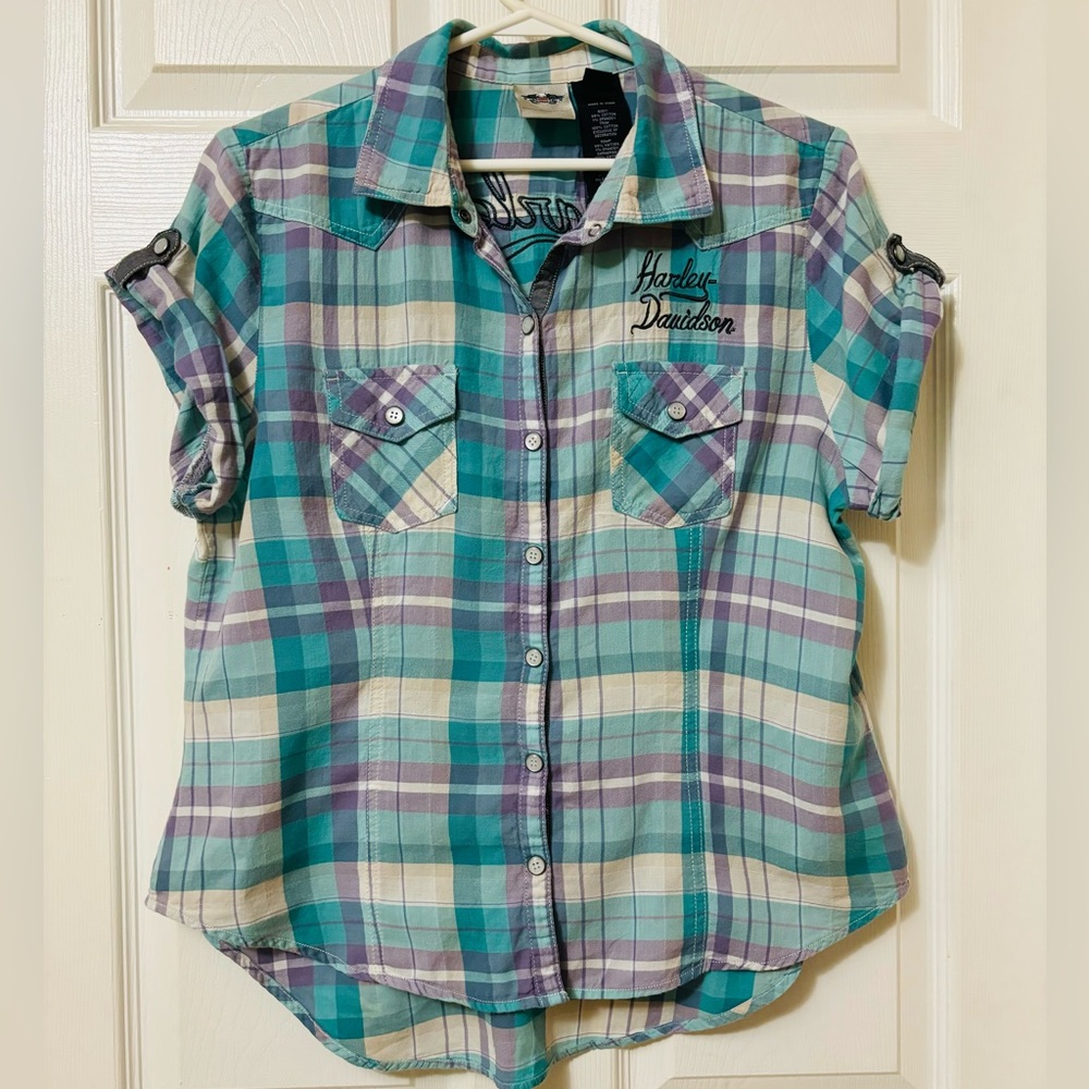 Women’s Harley Davidson plaid short sleeve shirt
